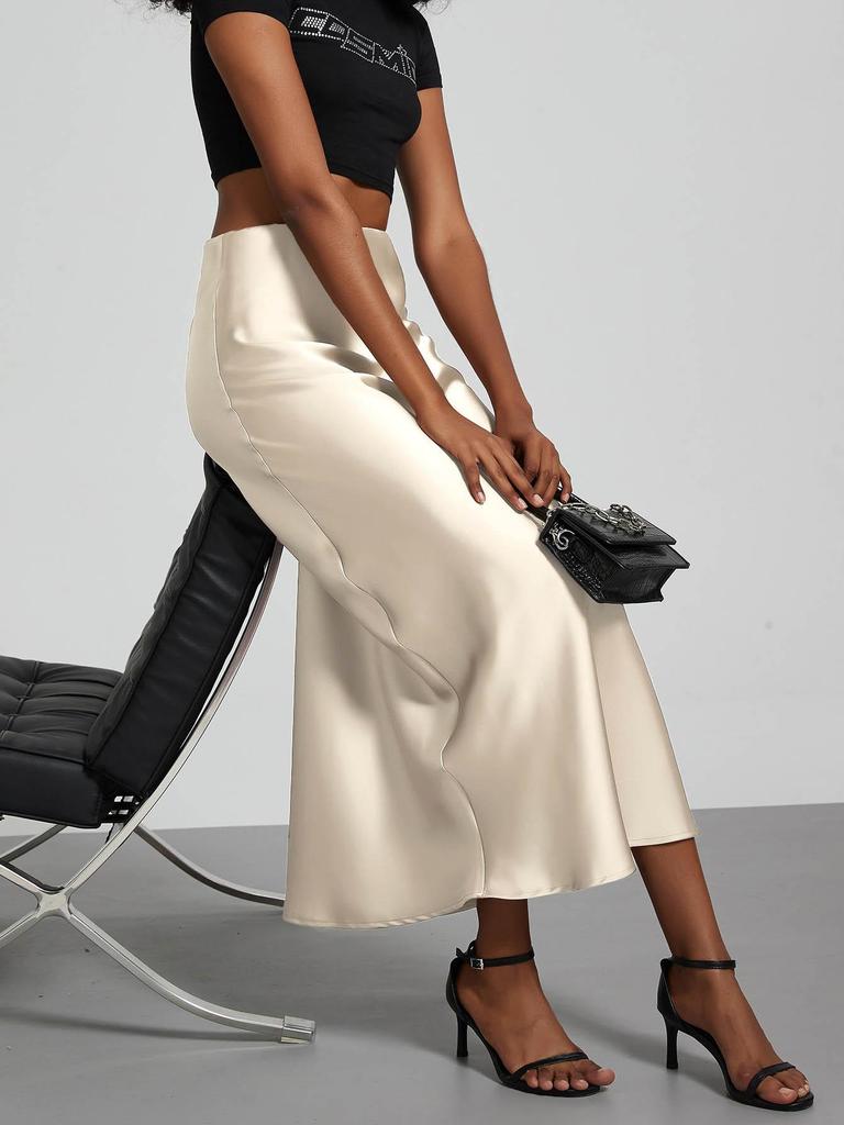 Fashion Satin Party Long Skirt High Waist Solid Color Casual Basic Women Skirts Fishtail Skirt Chic Summer Woman Clothing 2025