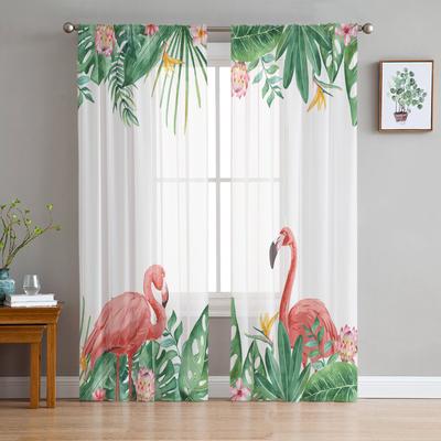 Plante Tropicale Flamant Rose Feuille de Palmier Rideaux de Fenêtre Transparents en Mousseline pour Salon Chambre Cuisine Décoration de Fenêtre
