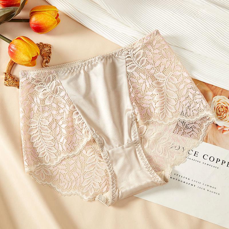 Plus Size High Waist Sexy Lace Seamless Ice Silk Women's Briefs (90-300 Jin)