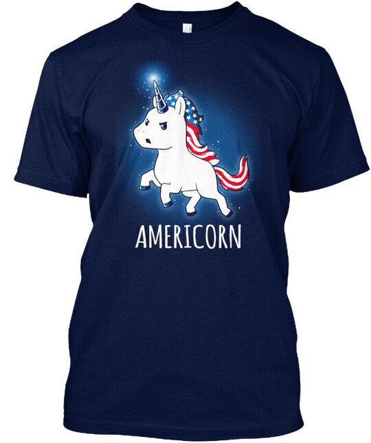 

American Unicorn Usa Flag Red White Blue Americorn T-Shirt Made in USA S-5XL L