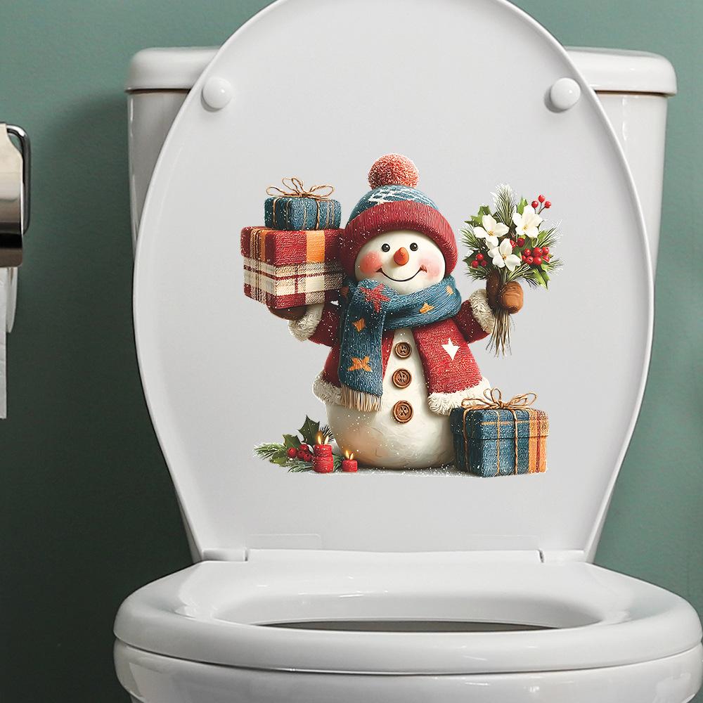 Cartoon Christmas Snowman Flowers and Gifts Bathroom Toilet Stickers Decorative Stickers