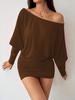 2026 Fall/Winter European & American Style One-Shoulder Batwing Sleeve Sexy Hip-Hugging Skirt