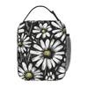 Cartoon Black And White Daisy Pattern Insulated Lunch Bag for Women Kids Portable Food Boxes Thermal Lunch Box Tote
