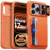 Shockproof Protective Wallet Case with Card Holder, Kickstand and Sliding Camera Cover for iPhone 17 Pro-Orange