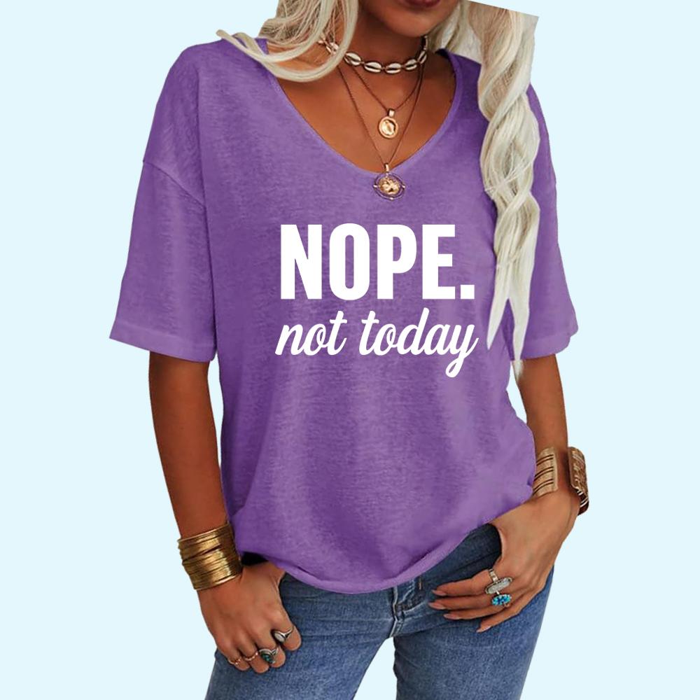 Women Fashion V CollarTee Shirt Summer Casual Letter Print Top Loose Short Sleeve T-shirt