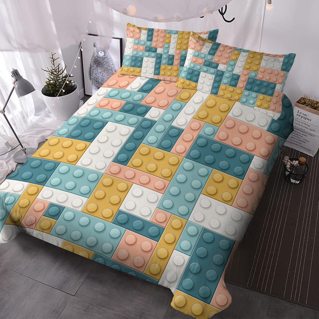 Farbe Spielzeugbaustein Bettwäsche Dreiteiliger Bettbezug