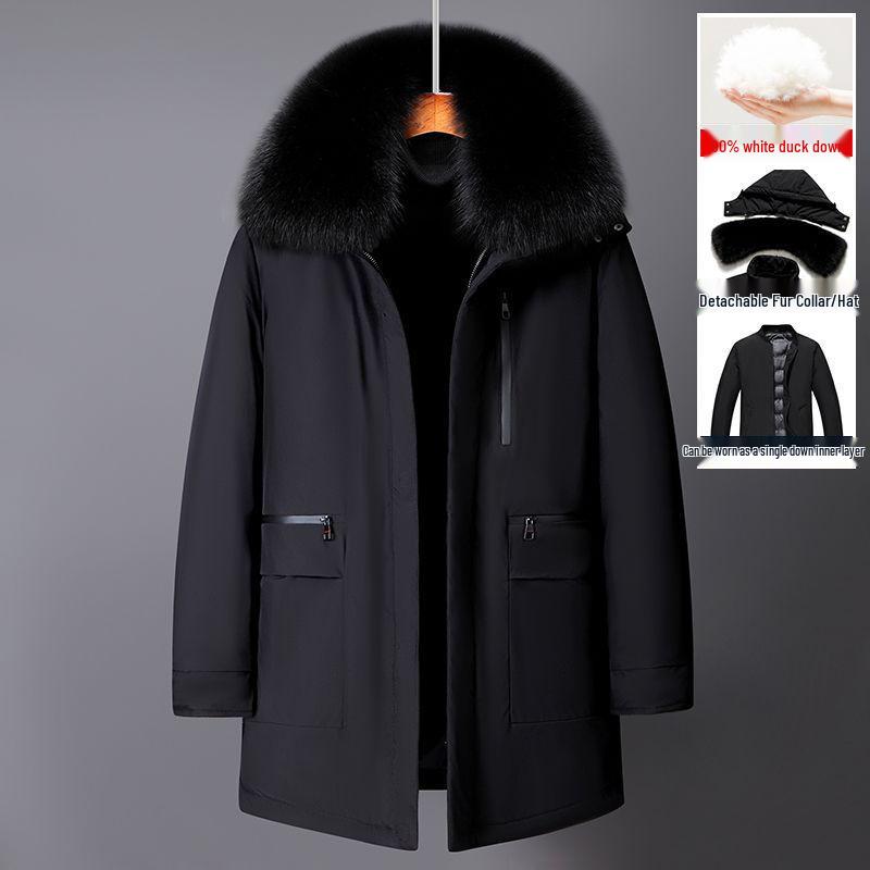 2025 Men's Mid-Length Winter Parka: Warm Down Jacket with Detachable Liner for Middle-Aged and Elderly Dads