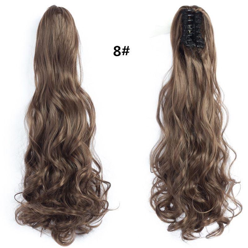 

22-дюймовые синтетические длинные волнистые вьющиеся волосы для наращивания хвоста с когтями, черный, коричневый, красный шиньон для женщин
