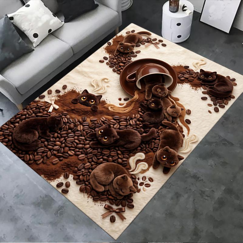 2025 New Coffee Black Cat Carpet Rug for Living Room Bedroom Home Sofa Decoration,Kids play Non-slip Floor Mat