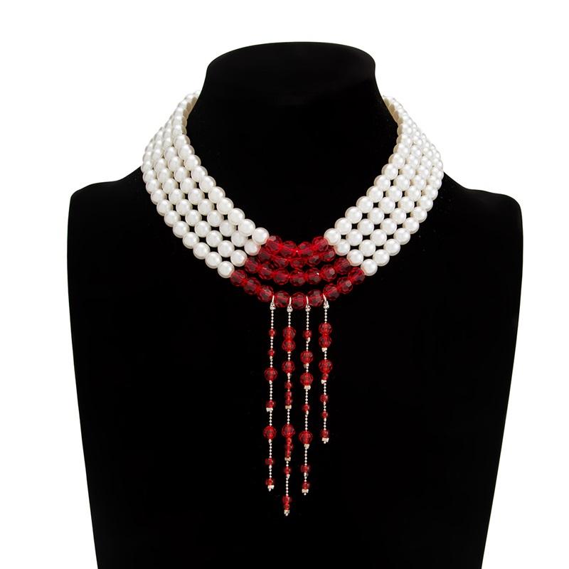European and American sweet and cool goth bloody tassel choker Halloween blood-stained imitation pearl beaded necklace