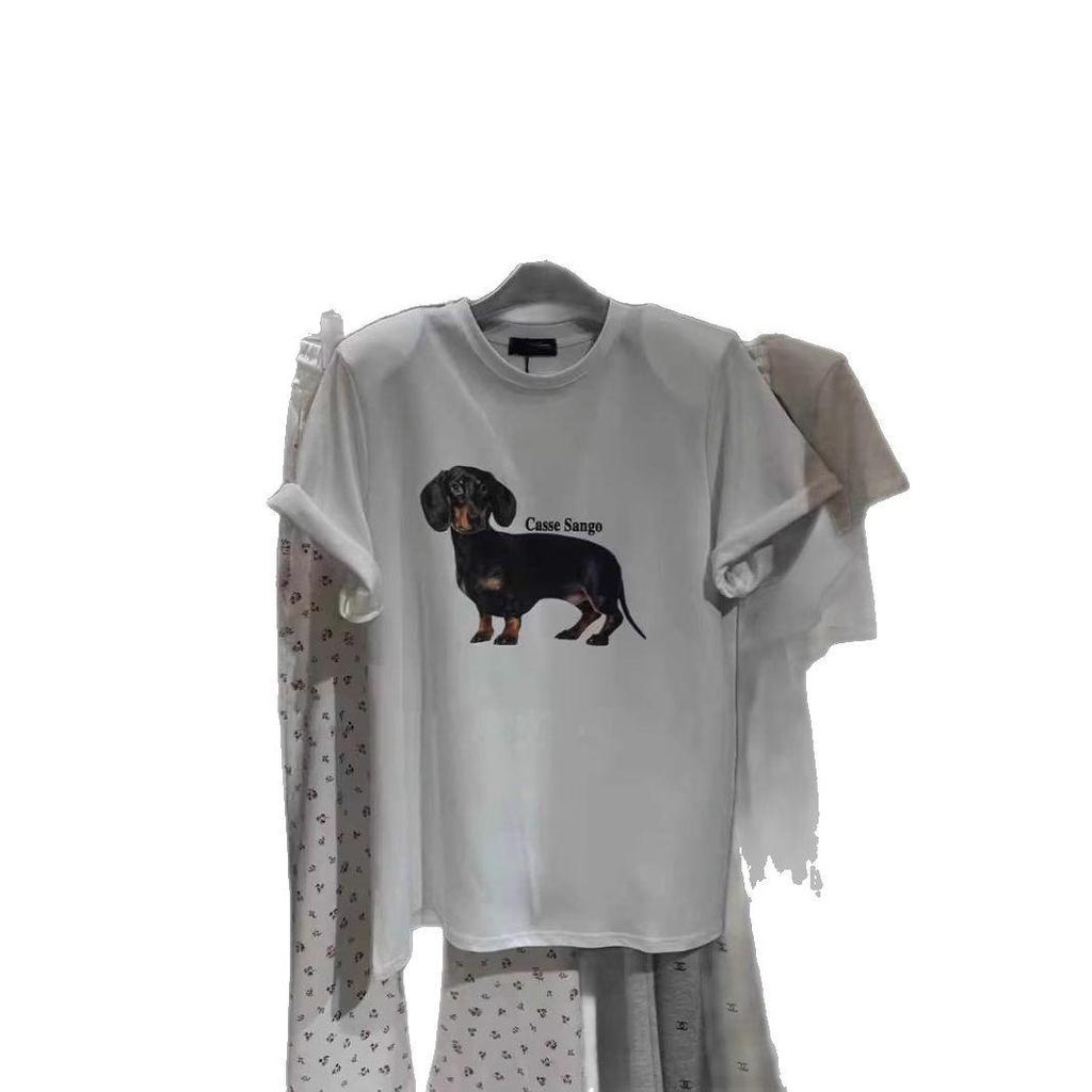 2025 Summer Plus Size Retro Dog Graphic Loose T-Shirt for Women