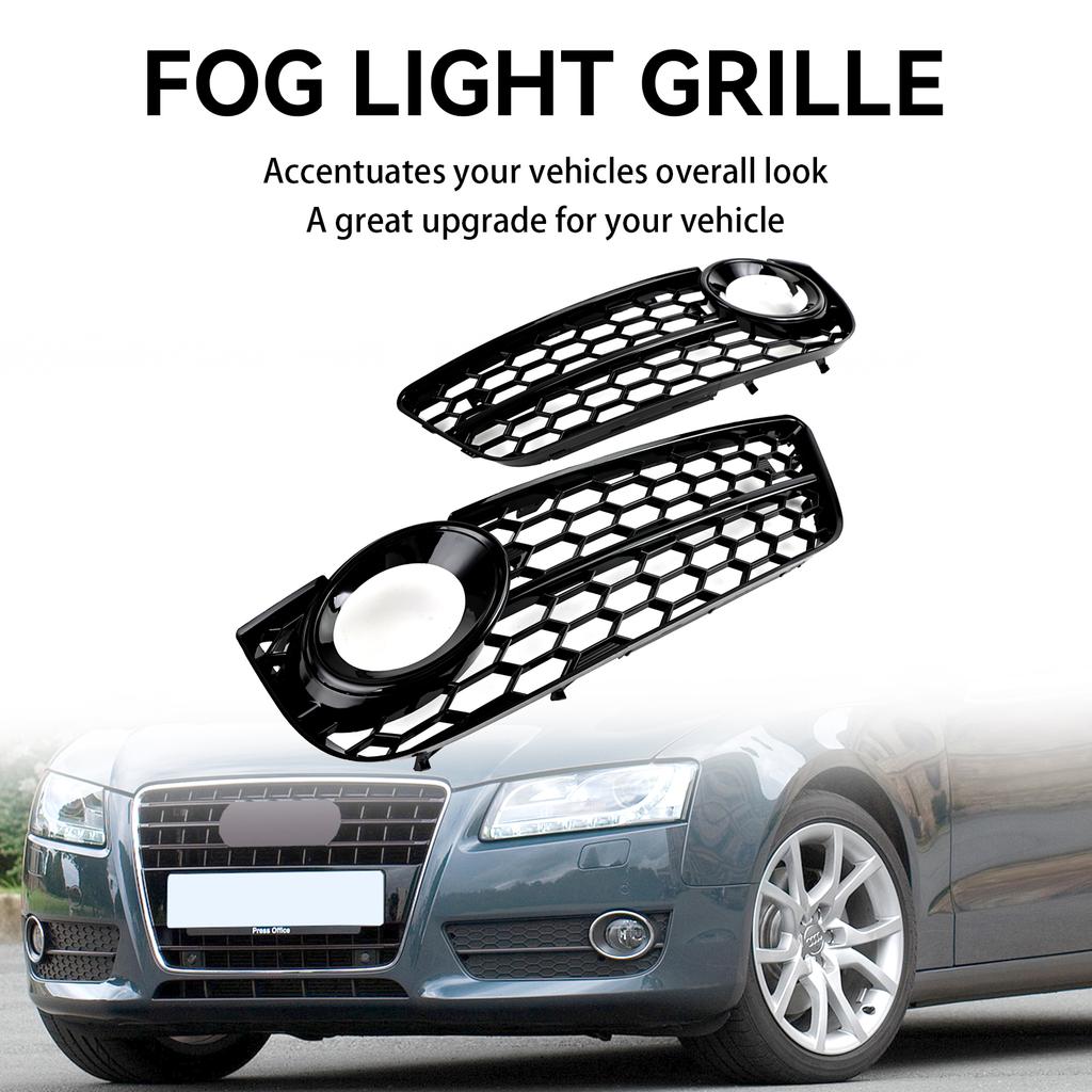 Pair Honeycomb Front Fog Lamp Cover Grille Grill Fit A5 2007-2011