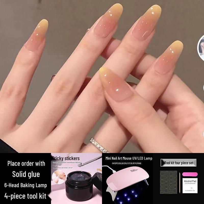 Yang Zhi Gan Lu Autumn/Winter Blush Orange Gradient Solid Gel Fake Nail Stickers with Baking Lamp - Full Set