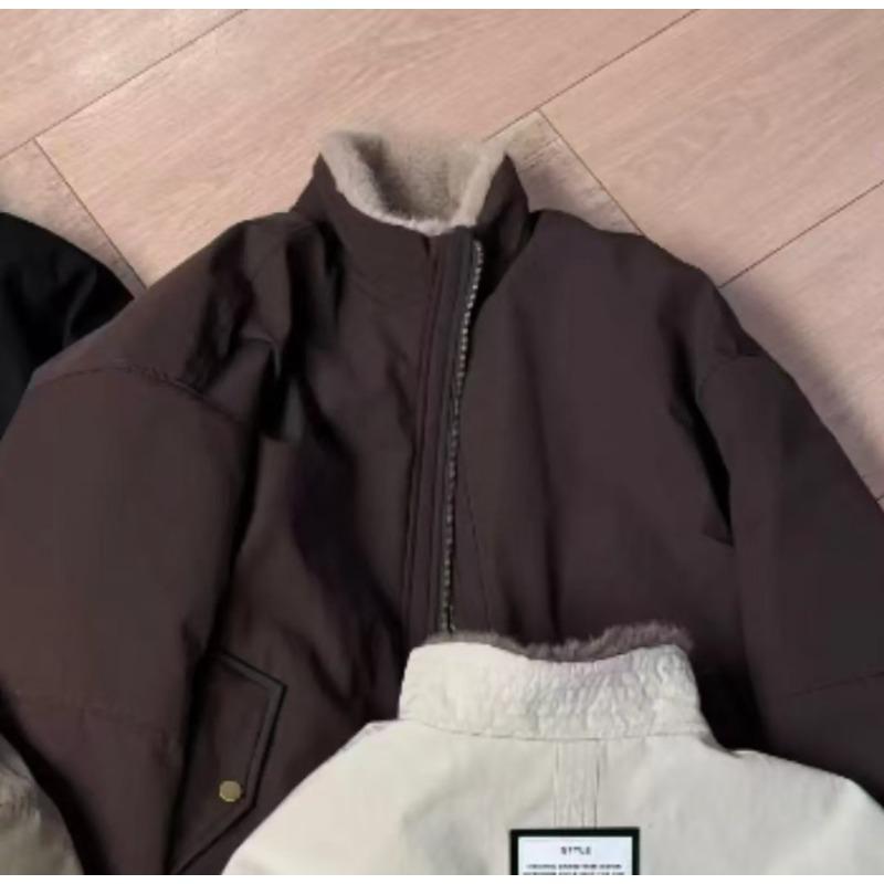 New sense stand-up collar short tooling jacket women's winter hairy liner imitation fur pie overcome jacket