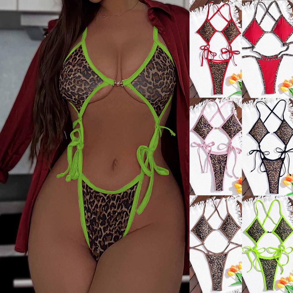 Dámské jednodílné plavky, Bikiny Color-Block, Sexy leopardí vzor, Plavky s odhalenými zády, Plážové letní plavky, Evropský a americký trend