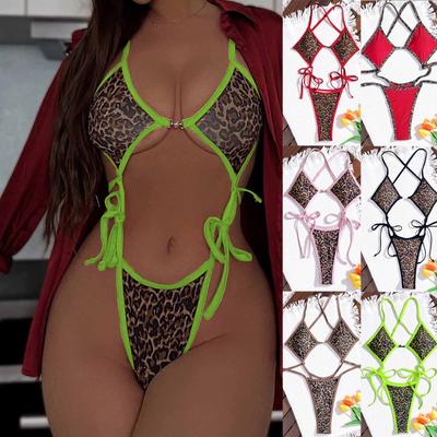 Women’s One-Piece Swimsuit, Color-Block Bikini , Sexy Leopard Print, Backless Swimwear, Beach Summer Bathing Suit, European & American Trend