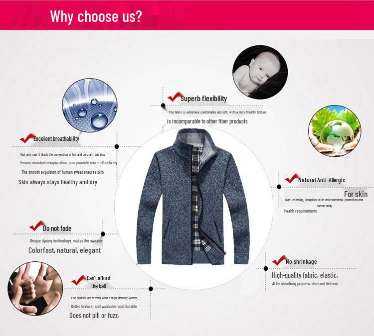 Men's Fleece-Lined Stand Collar Cardigan: Thick Knit Sweater for Autumn & Winter - Plus Size Available