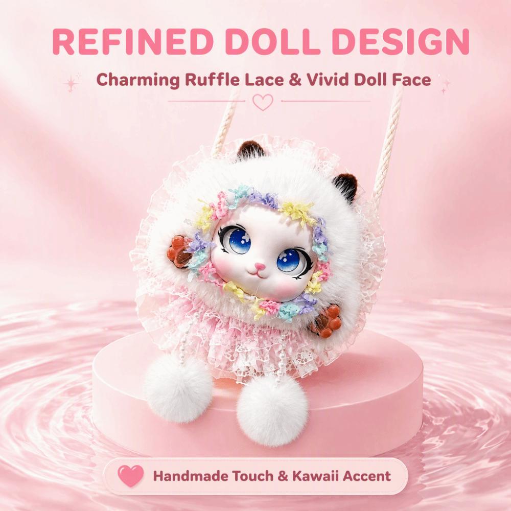 Pom-Pom Cartoon Animal Coin Purse Lace Decor Kids Shoulder Pouch Plush Crossbody Bag For Children