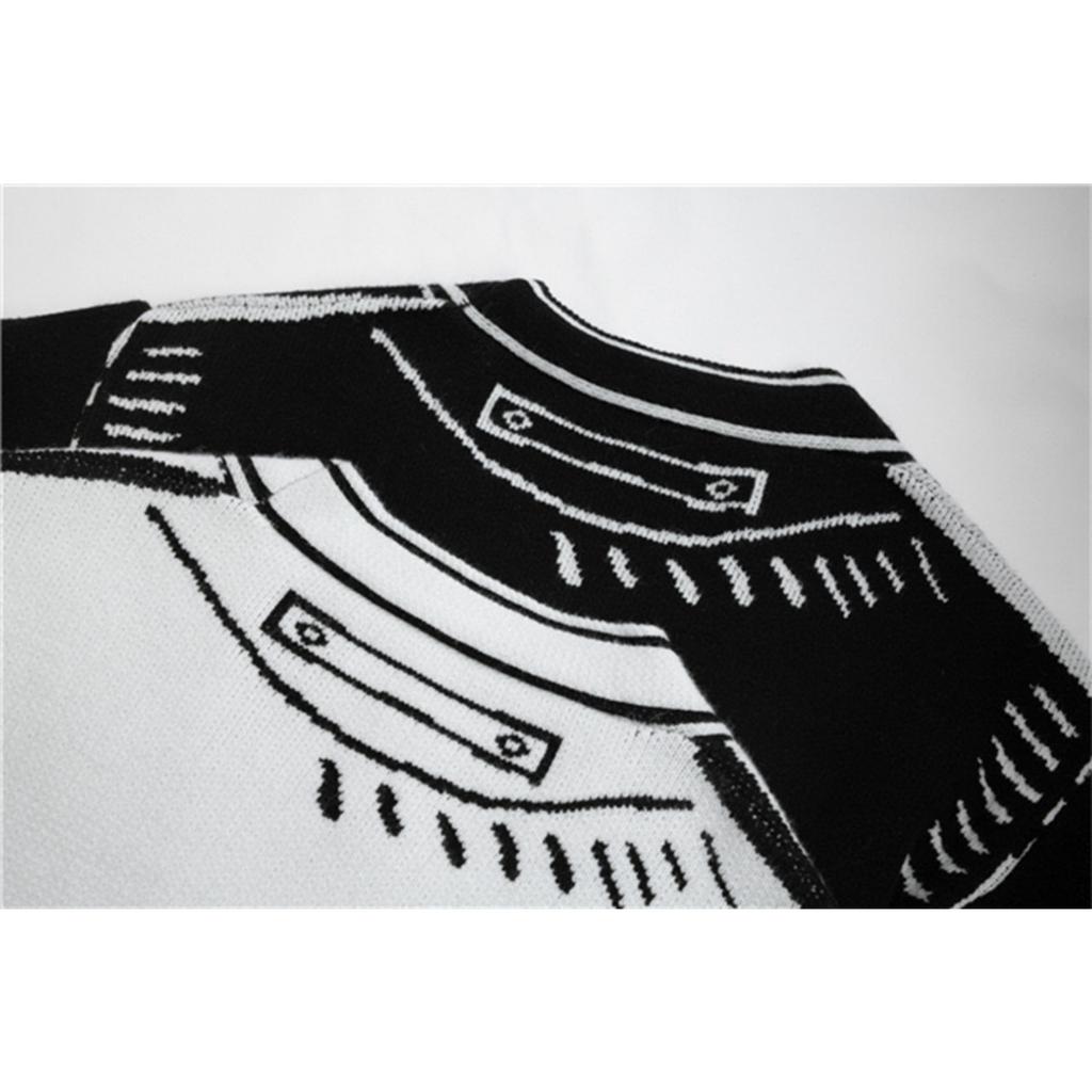 New Autumn and Winter Black and White Silhouette Painting Graffiti Loose Lazy Cardigan Jacket Knitted Top Sweater
