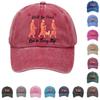 Washed Cotton Baseball Cap with Printed Distressed Soft Top Denim Hat, Vintage Hat