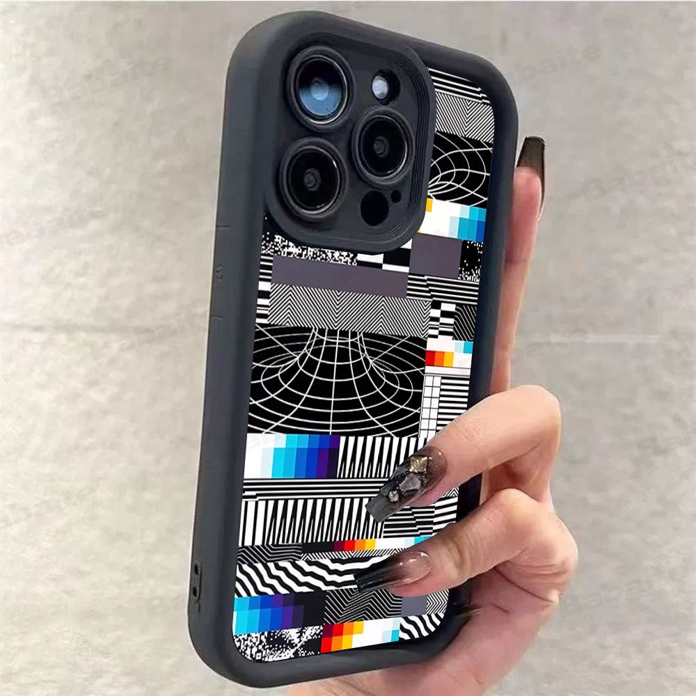 

No Signal TV Phone Case For IPhone 17 16 15 14 13 12 11 Pro Max Plus Soft Black Cover iPhone 14