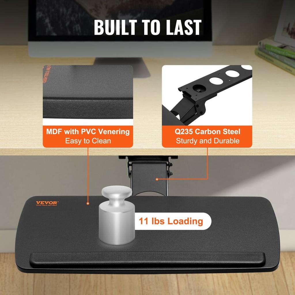 Keyboard Tray under Desk Adjustable Height, Height and Angle Adjustable under Desk Keyboard Tray Slide out, Large 25x9.8 inch Keyboard Holder under