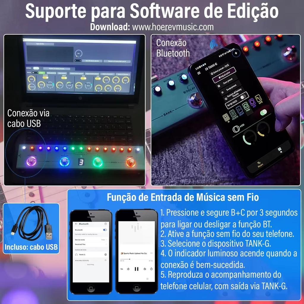 TANK-G Bezprzewodowy Hub Gitarowy | 9 Gniazd Preampu/8 IR + Bramka Szumów | Synchronizacja MIDI Bluetooth i 20h Akumulatorowy Rig Sceniczny