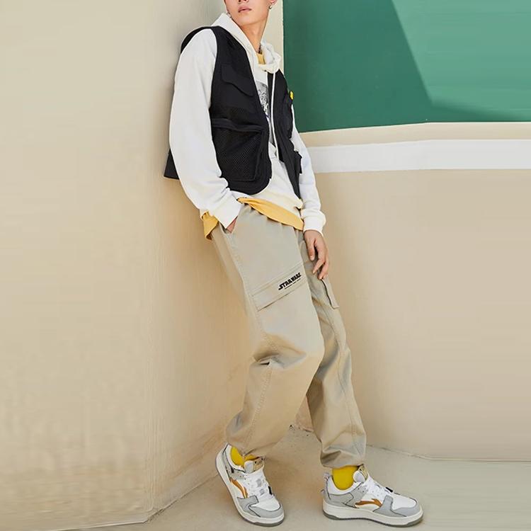 Li Ning X Chinatown Market Collaboration Utility Multi-Pocket Mesh Spliced Loose Vest Men Vests Black AMDR057-1