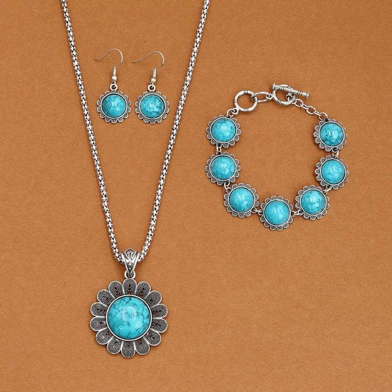 

Богемный винтажный стиль, бирюзовое ожерелье, круглое ожерелье с бриллиантами, браслет, серьги, комплект ювелирных изделий