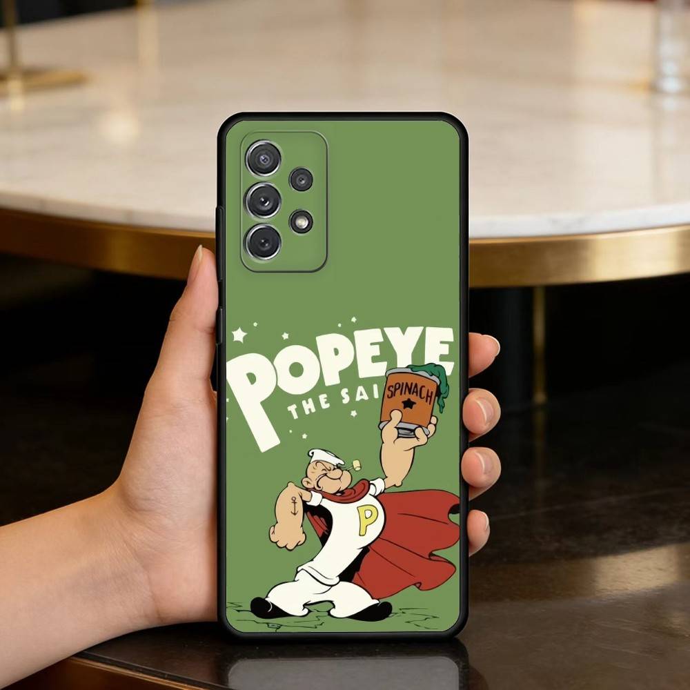 P-Popeye CARTOON Soft Silicone Black Cover Phone Case For Samsung Galaxy A73,A72,A71,A70,A53,A52,A51