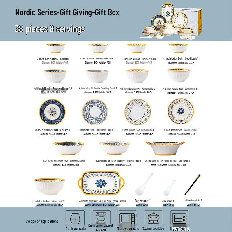 38-teiliges nordisches Keramik-Geschirrset