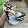 Fashion Brand Sexy Rivet 16cm High Heel Sandals Platform Party Wedding Ball T-stage Women Shoes High Quality Large 43summer Female Shoes
