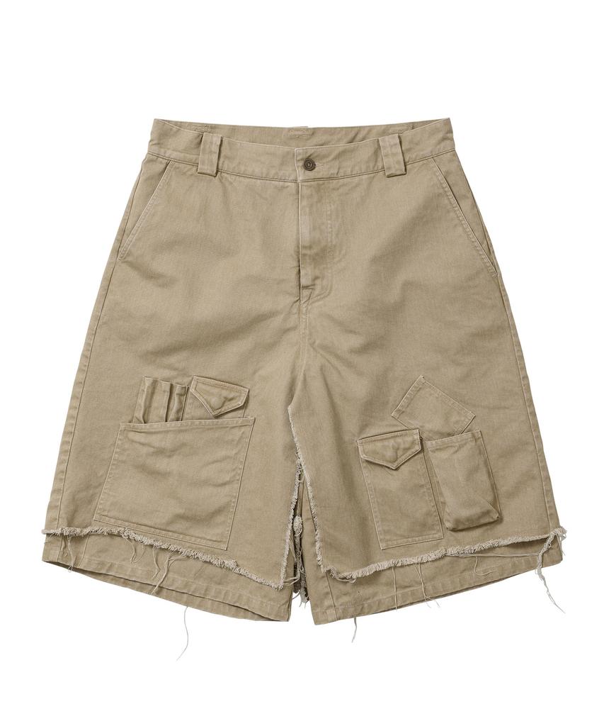AJOBYAJO Washed Layered Cargo Skirt Shorts [Beige]