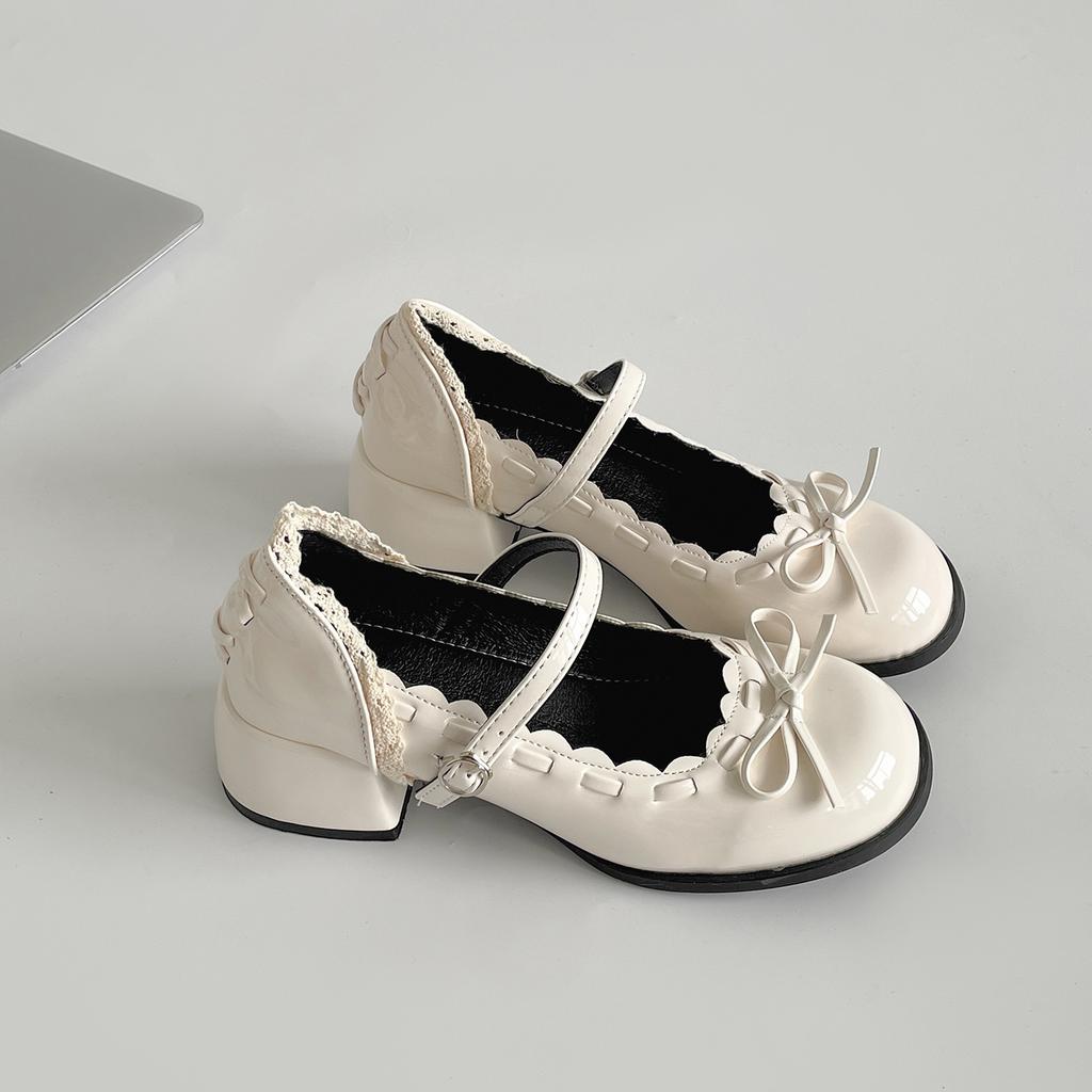 Black French Ballet Style Thick Heel Light Mouth Inner Height Increase Single Shoes Summer Skirt Mary Jane Small Leather