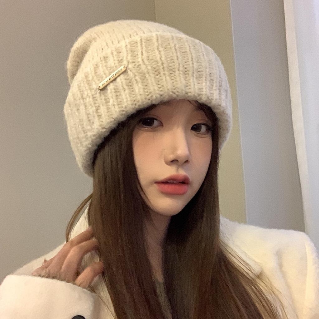 

1 шт. повседневная милая, элегантная уличная одежда однотонная женская и мужская парная вязаная шапка для тепла осенью и зимой бежевый
