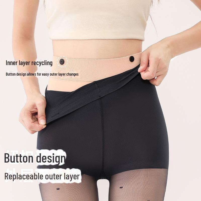 Button-Style Detachable Polka Dot Black Silk Velvet Super Transparent Leggings - Thickened for Autumn and Winter Women's Wear