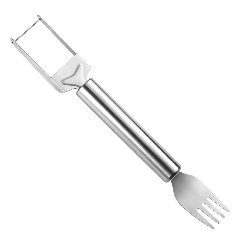 2-in-1 Stainless Steel Fruit Cutter Salad Fruit Slicer Cutter Tool Dual Head Watermelon Fork Cutter Kitchen Accessories Gadgets