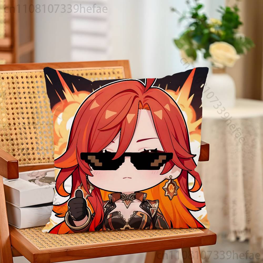 Genshin Impact Mavuika Throw Pillow Case For 45x45cm55x55cm30x30cm For Home Bedroom Decoration And Protector