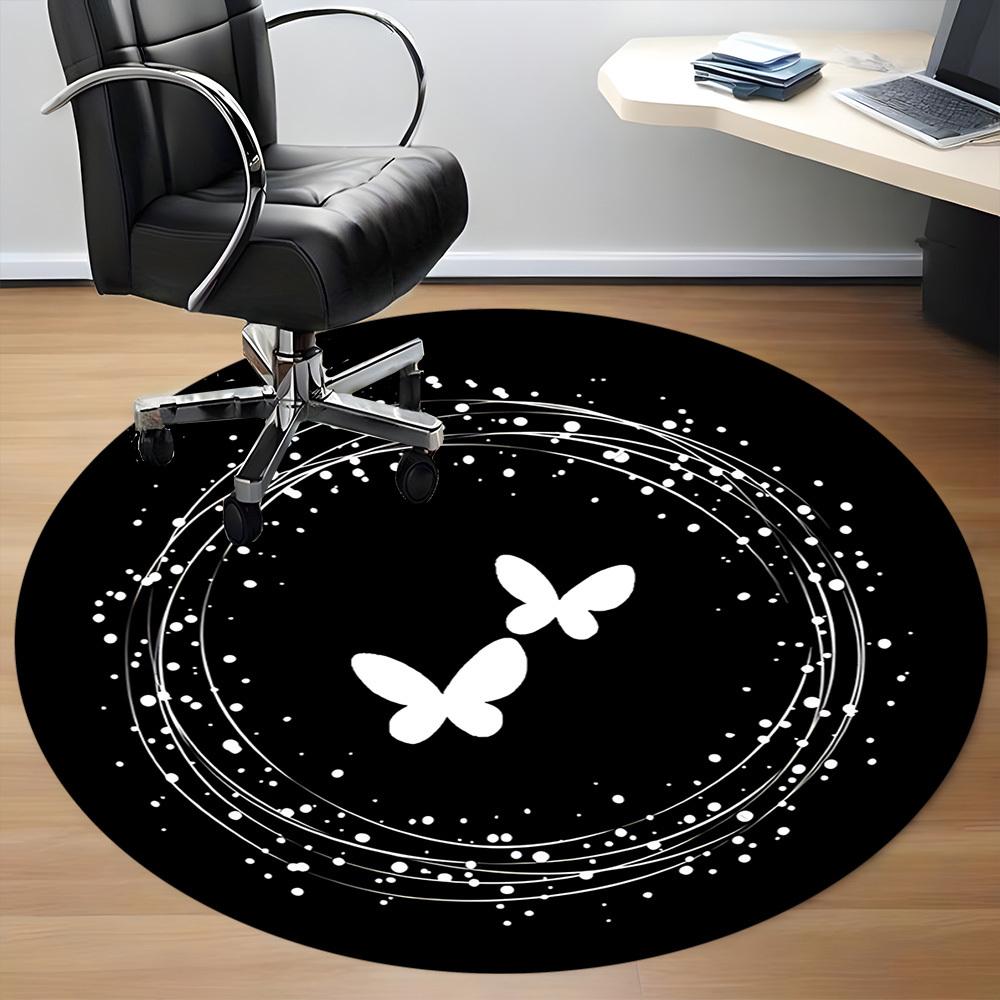 1PC Butterfly Swirl Office Round Area Rug, Mat Suitable ForOffice, Under Office Chairs Bedroom Living Room Home Decor, Room Deco
