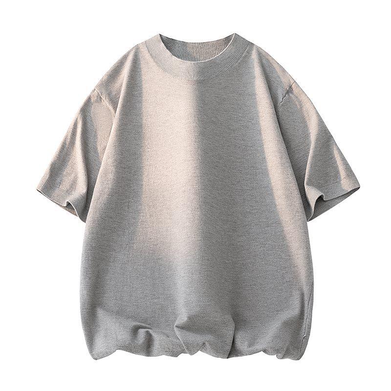 Men's Summer Wool Blend Half-High Collar Knit Short-Sleeve Sweater