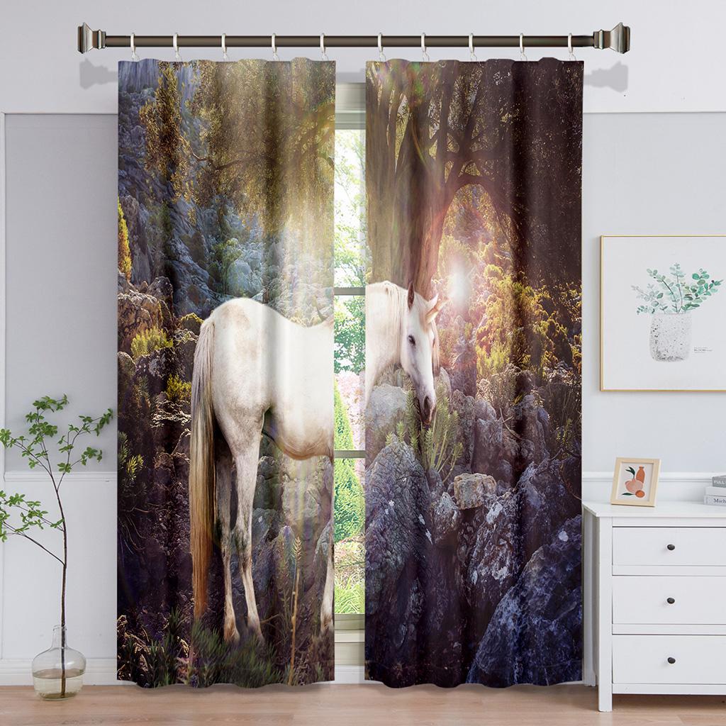 Dreamy Colorful Unicorn Angel Horse Thin Window Curtains for Living Room Bedroom Bathroom Kicthen Door Cupboard Home Hooks 2Pcs