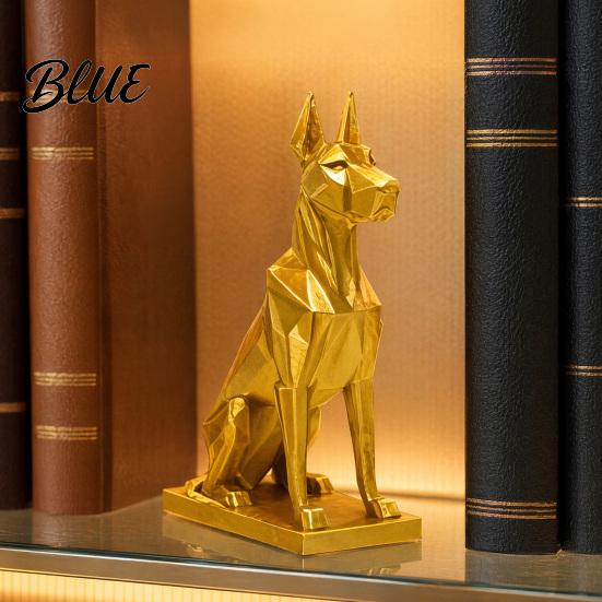 One-piece Molded Dog Figure 3D Printed Geometric Doberman Figurine, Golden Decorative Sculpture, Modern Animal Tabletop Ornament Statue for