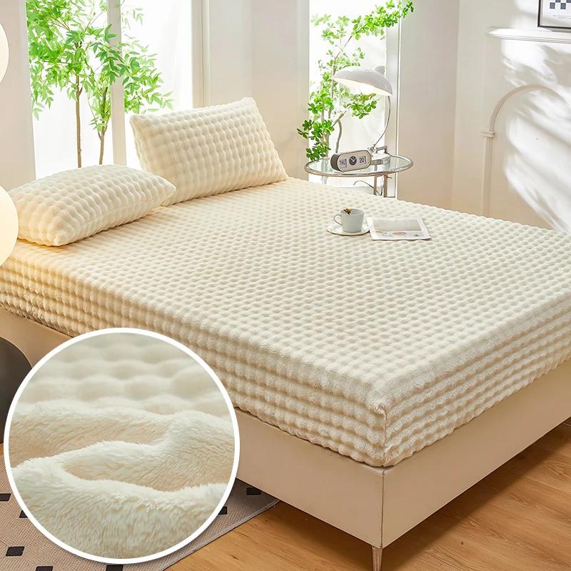 Thermal Velvet Bed Sheets Plush Fabric Mattress Cover For Winter Bed Cover Bed Bed Linen Set For Single Double King Queen Bed