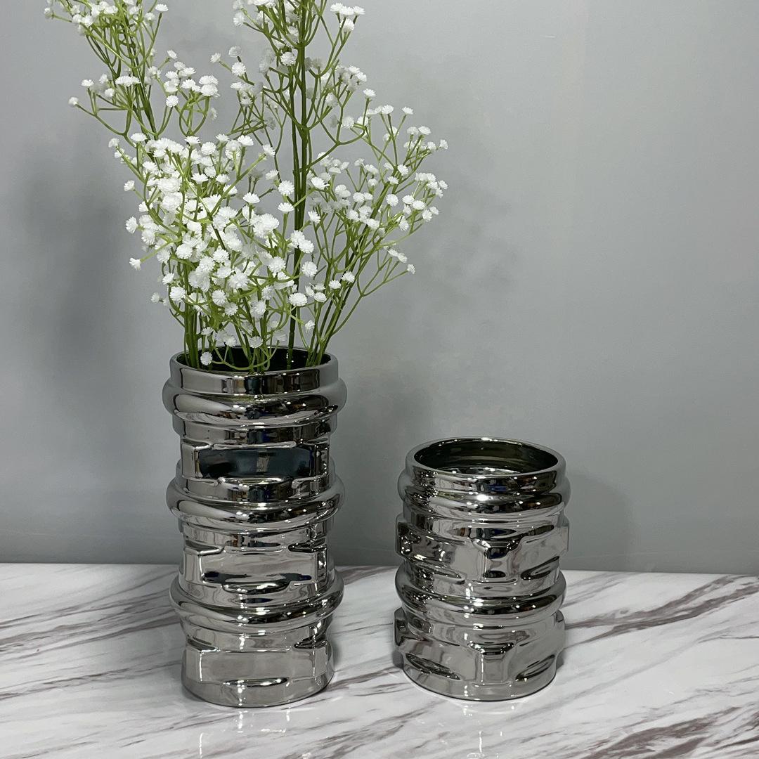 

Silver Ceramic Vase Geometric Irregular Fold Floral Arrangement Accessories Flower Vase Terrarium Home Decoration Accessories