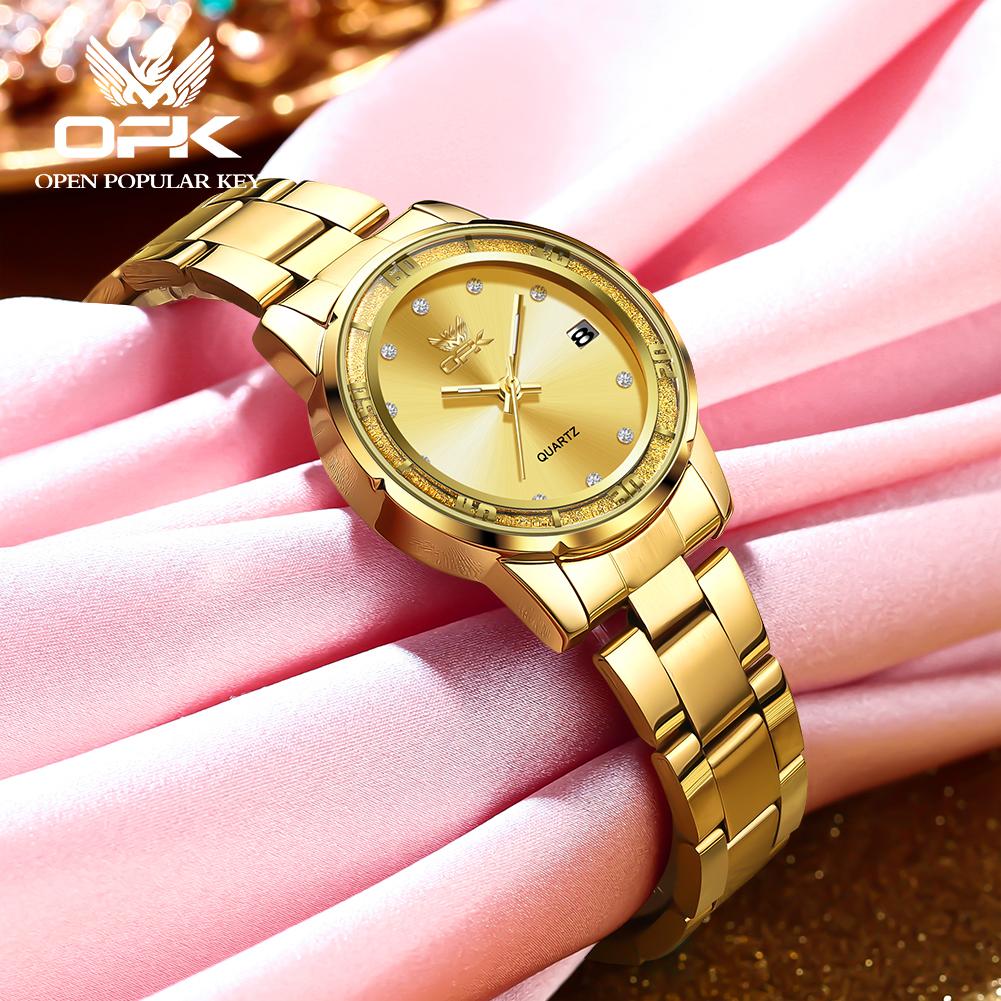 OPK Fashion Luxury Quartz Watch For Women Zircon Scales Ladies Waterproof Luminous Calendar Women's Watches