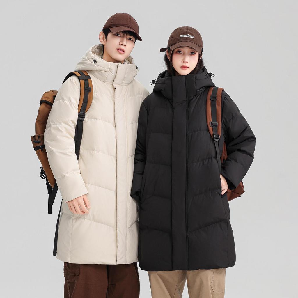 Mid-Length Men's & Women's Winter Down Jacket - Thick, Warm, Loose Fit, Cold-Proof White Duck Down Coat