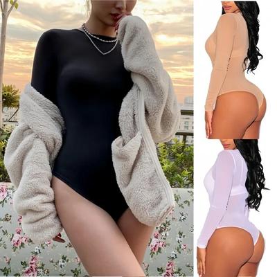 New Black Turtleneck Long Sleeve Sexy See Through One-Pieces Silk Bodysuits Thin Shirts Womans Club Street Wear Tops 2Xxxl