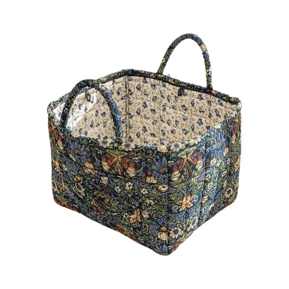 Fabric Floral Pattern Storage Basket Large Capacity Easy Carry Handles Fabric Laundry Basket Quilted Design Collapsible Design