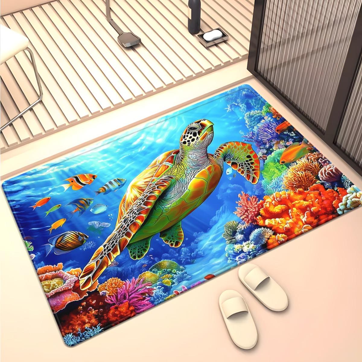 Colorful sea turtle coral reef rug ocean underwater world living room carpet tropical fish marine life soft plush crystal velvet 60x90cm