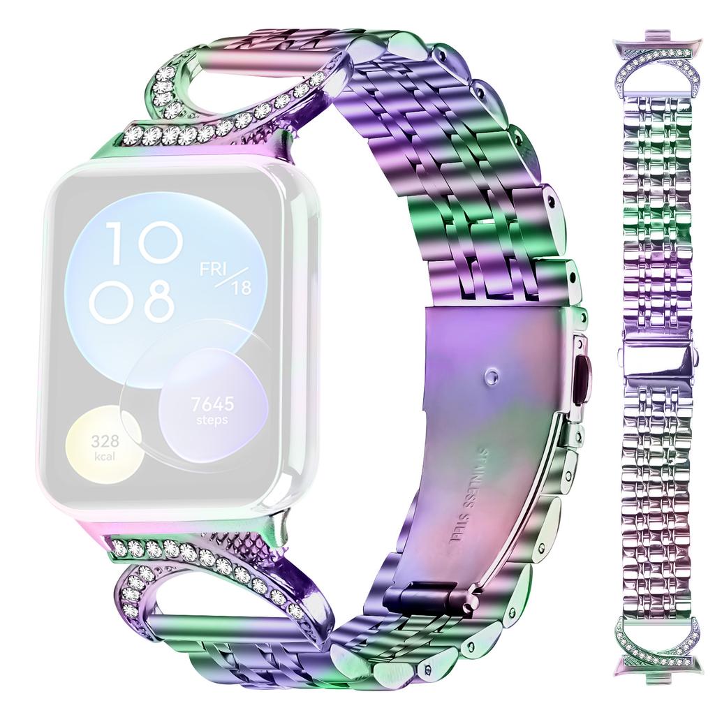 Dla Xiaomi Redmi Watch 5/Watch 4 Pasek Siedmiokoralikowy Stal Nierdzewna Pasek do Zegarka ze Złączem w Stylu Rogu Wołu z Kryształkami